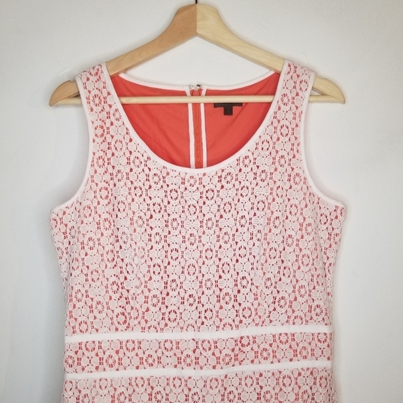 CORTEFIEL Sheath Off White Mini Dress Two Tone Orange Ivory Floral Lace Women 10 - Picture 3 of 10